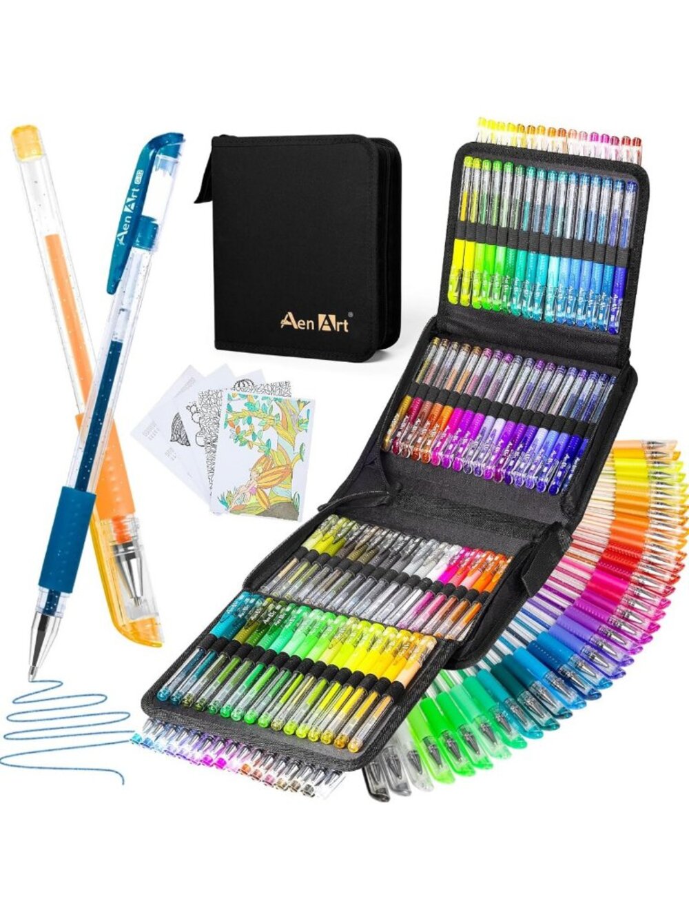 100-Color Glitter Gel Pen Set with Case - Neon Ink for Adult Coloring & Crafting